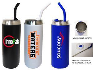 17 Oz. Double Wall S. Steel Vacuum Insulated Tumbler with Metal Straw Lid
