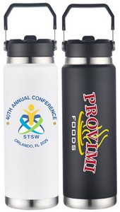 30 Oz. Stainless Steel Vacuum Insulated bottle with twist-on lid and carry loop