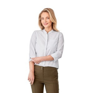 Women's HUNTINGTON Three Quarter Sleeve Dotted Mandarin Collar Button Up Shirt