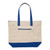 Natural Beige/Royal Blue Blank - 12 Oz. Cotton Canvas Zippered Tote Bag