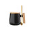 Black - 12 Oz Ceramic Mug with Wood Lid & Spoon