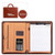 Leather Business Portfolio with Zipper +Solar Calculator