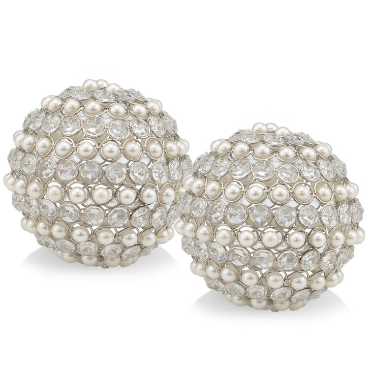 Facetas Perla 5" Cristal & Pearl Spheres - Set of 2