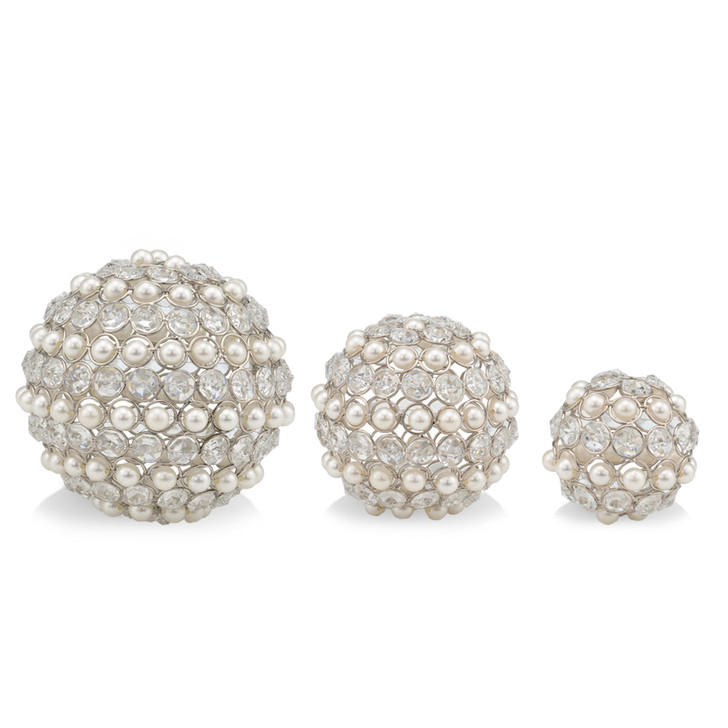 Facetas Perla 5" Silver Cristal & Pearl Spheres - Set of 2