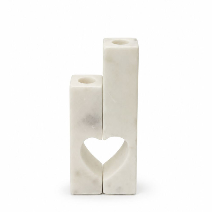 Amar Marble Love Pillar Candleholders - Set of 2