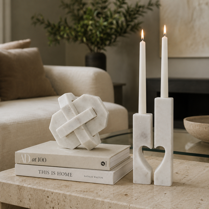 Amar Marble Love Pillar Candleholders - Set of 2
