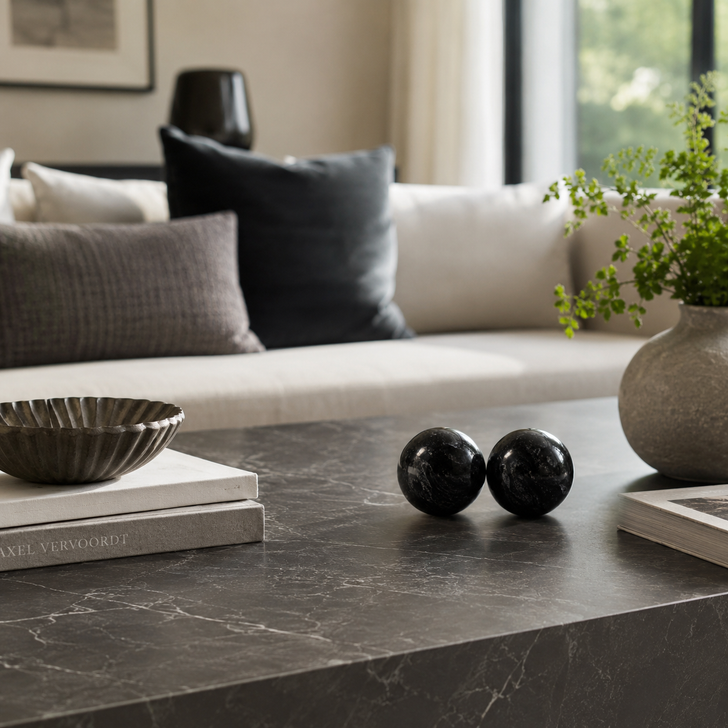 Bola Marmol 3" Black Marble Sphere - Set of 2