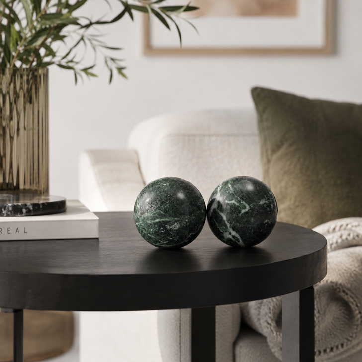 Bola Marmol 3" Green Marble Sphere - Set of 2