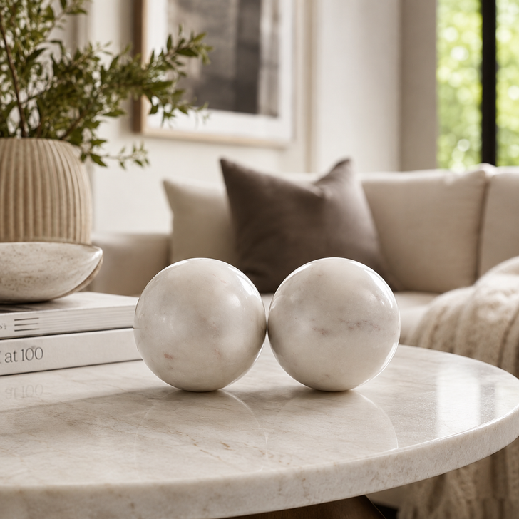 Bola Marmol 4" White Marble Sphere - Set of 2
