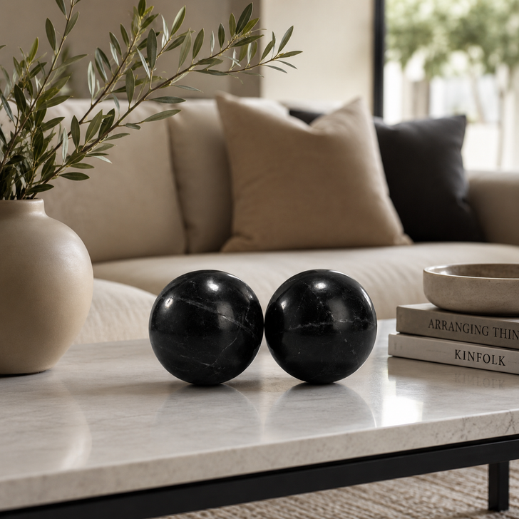Bola Marmol 4" Black Marble Sphere - Set of 2