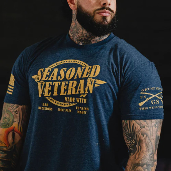 Seasoned Vet shirt is from our friends at Gruntstyle who always have that Knack for humor!