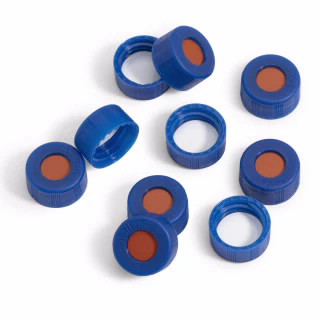 5190-7024 - Scr cap, bonded,bl, PTFE/red sil septum, 100/p - Chrom
