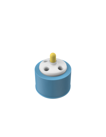 CT-38X3T-VK - SOLVENT EXTRACTION CAP for GL38 glass bottle, 3-port with FFKM valve, PTFE with PP collar