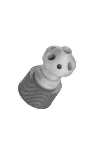 CT-38X7M - MANIFOLD for glass GL38 threaded bottle, 7-Port, size M, (4) 1/8" NPT, (3) 1/4-28, PTFE