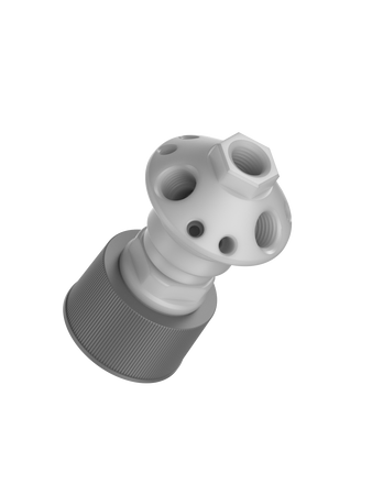 CT-38P10L - MANIFOLD for glass GL38 threaded bottle, 10-Port, size L, (4) 1/4" NPT, (6) 1/4-28, PP