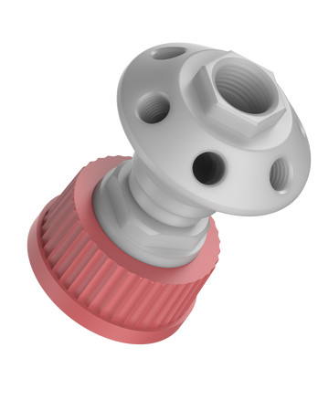 CT-45P6XL - MANIFOLD for glass GL45 threaded bottle, 6-Port, size XL, (1) 1/2" NPT, (5) 1/4" NPT, PP