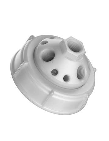 CT-63LP10L - MANIFOLD for Nalgene Lowboy 63mm threaded container, 10-Port, size L, (4) 1/4" NPT, (6) 1/4-28, PP