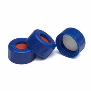 5185-5820 - Blue screw caps,PTFE/red silicone septa, 500 - Chrom