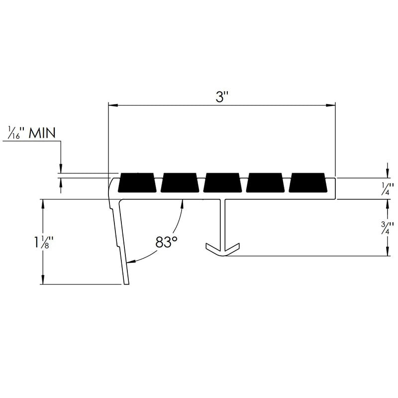 Ribbed Bar Abrasive 3" Stair Tread with Angled Nosing & Extruded Anchor - Babcock Davis - Spec Sheet