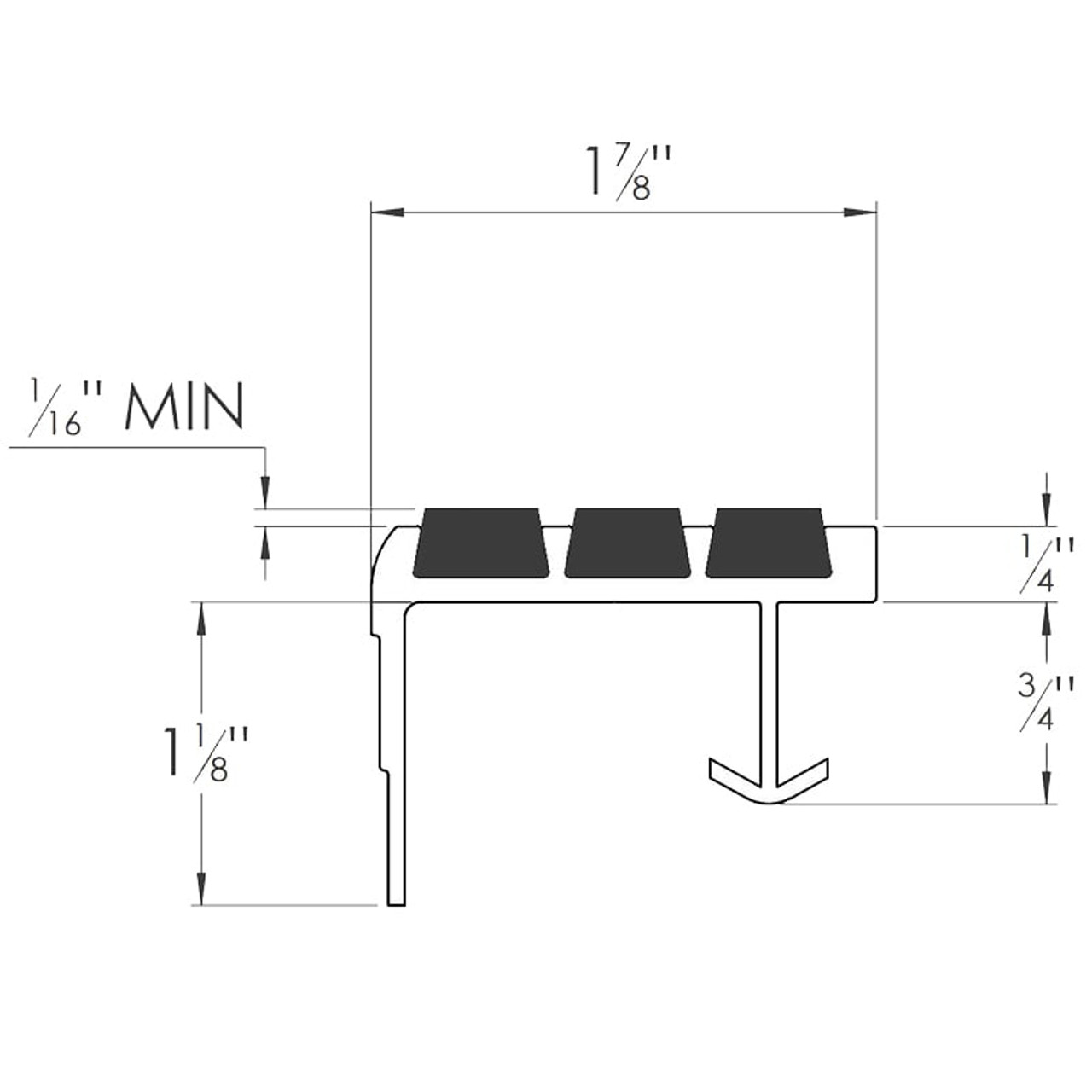 Bar Abrasive 1-⅞” Stair Tread with Long Nosing & Extruded Anchor - Babcock Davis - Spec Sheet