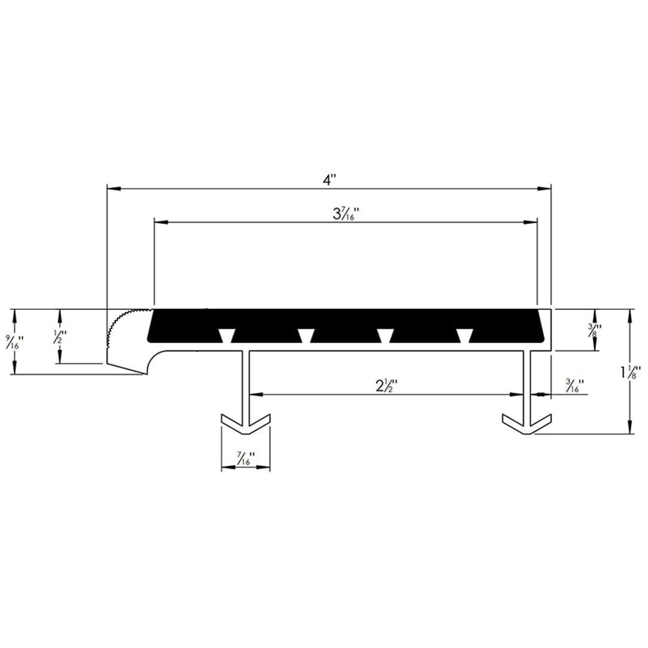 Full Abrasive 4" Stair Tread with Short Nosing & Extruded Anchor - Babcock Davis - Spec Sheet