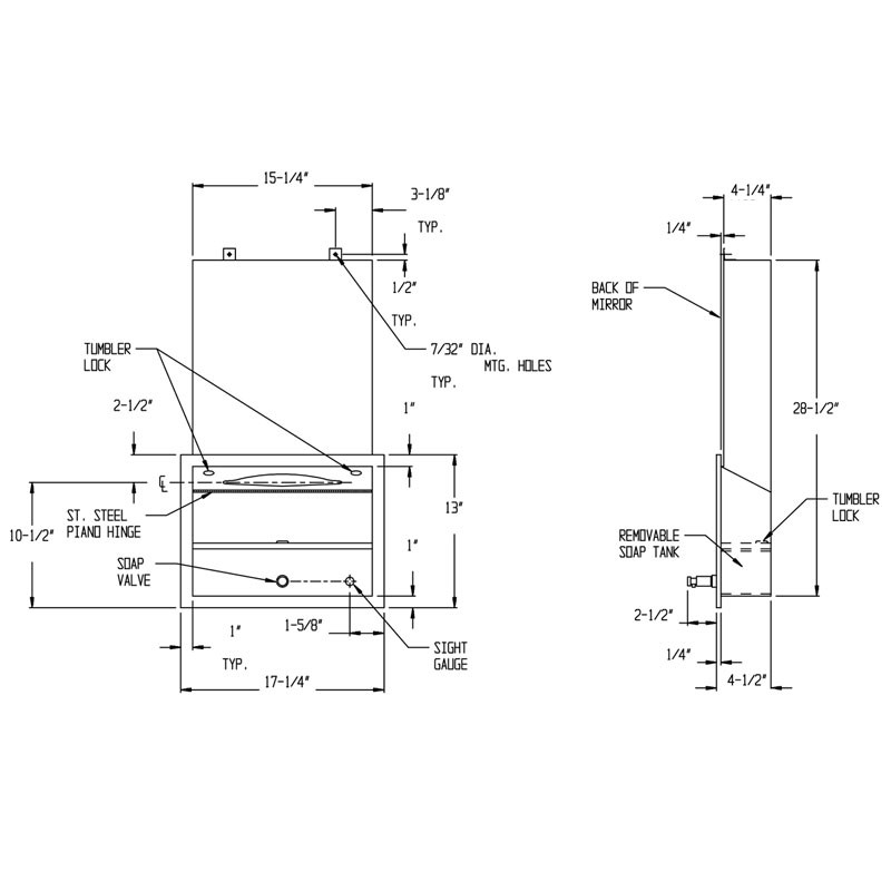 ASI Recessed Soap and Towel Dispenser 0431 - Traditional Collection - Size