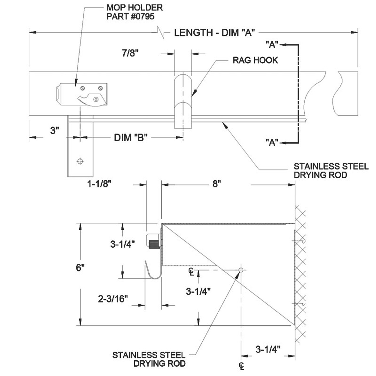 ASI Stainless Steel Shelf with Hooks, Mop Holders and Drying Rod 1315 - Size