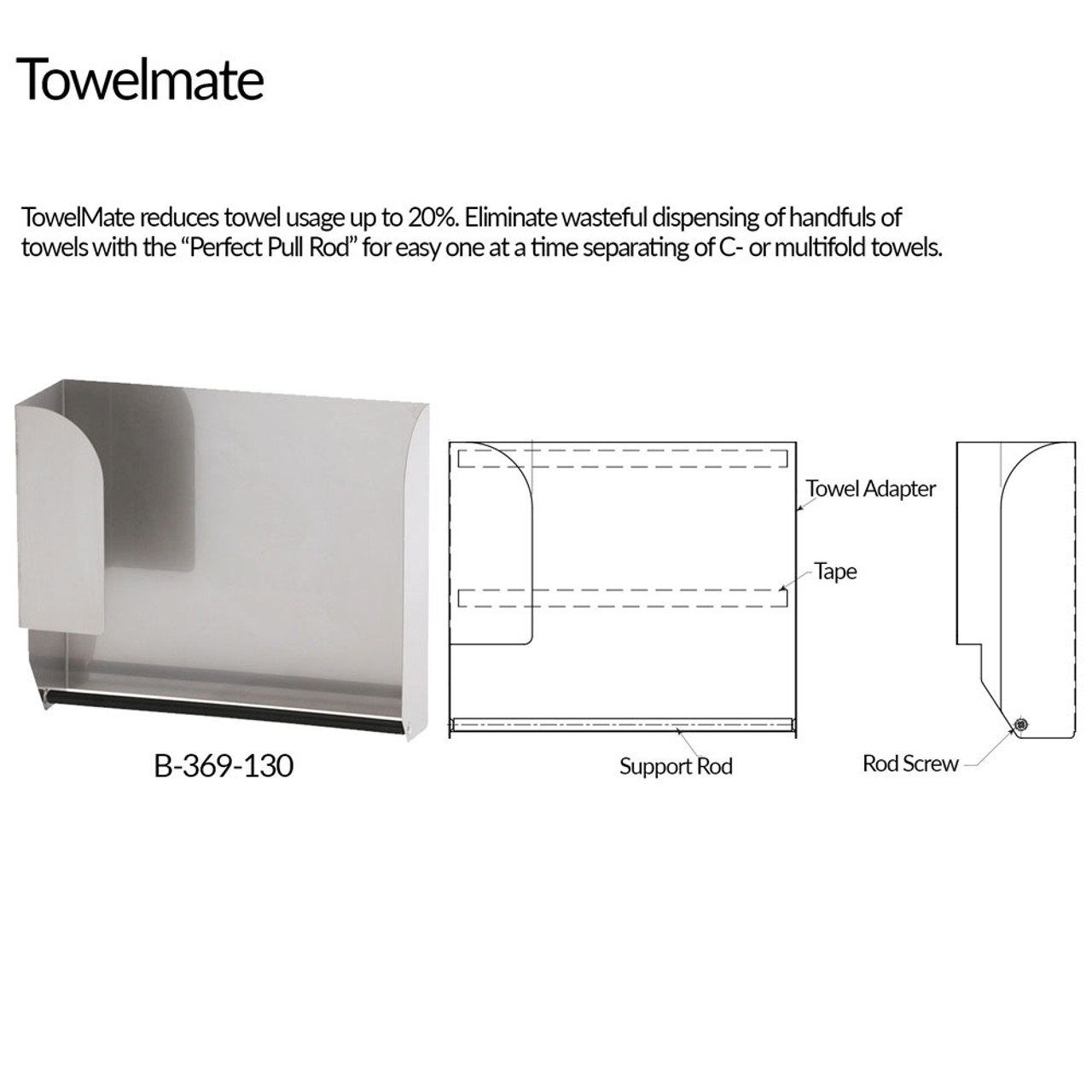 Bobrick Recessed Paper Towel Dispenser B-35903 - Trimline Series - TowelMate