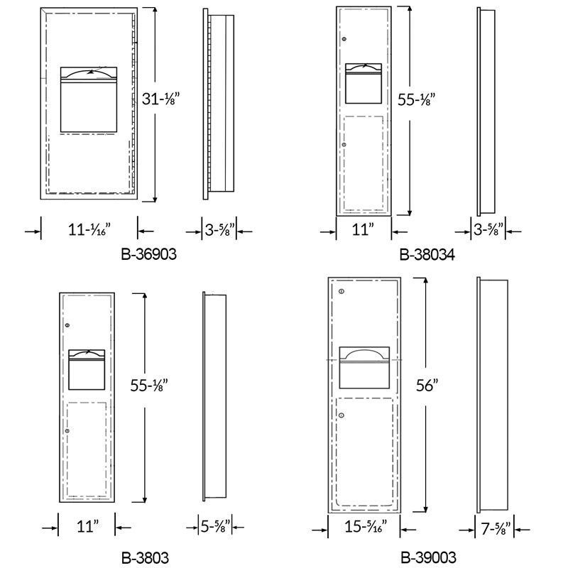 Bobrick Recessed Towel Dispenser and Waste Receptacle - Trimline