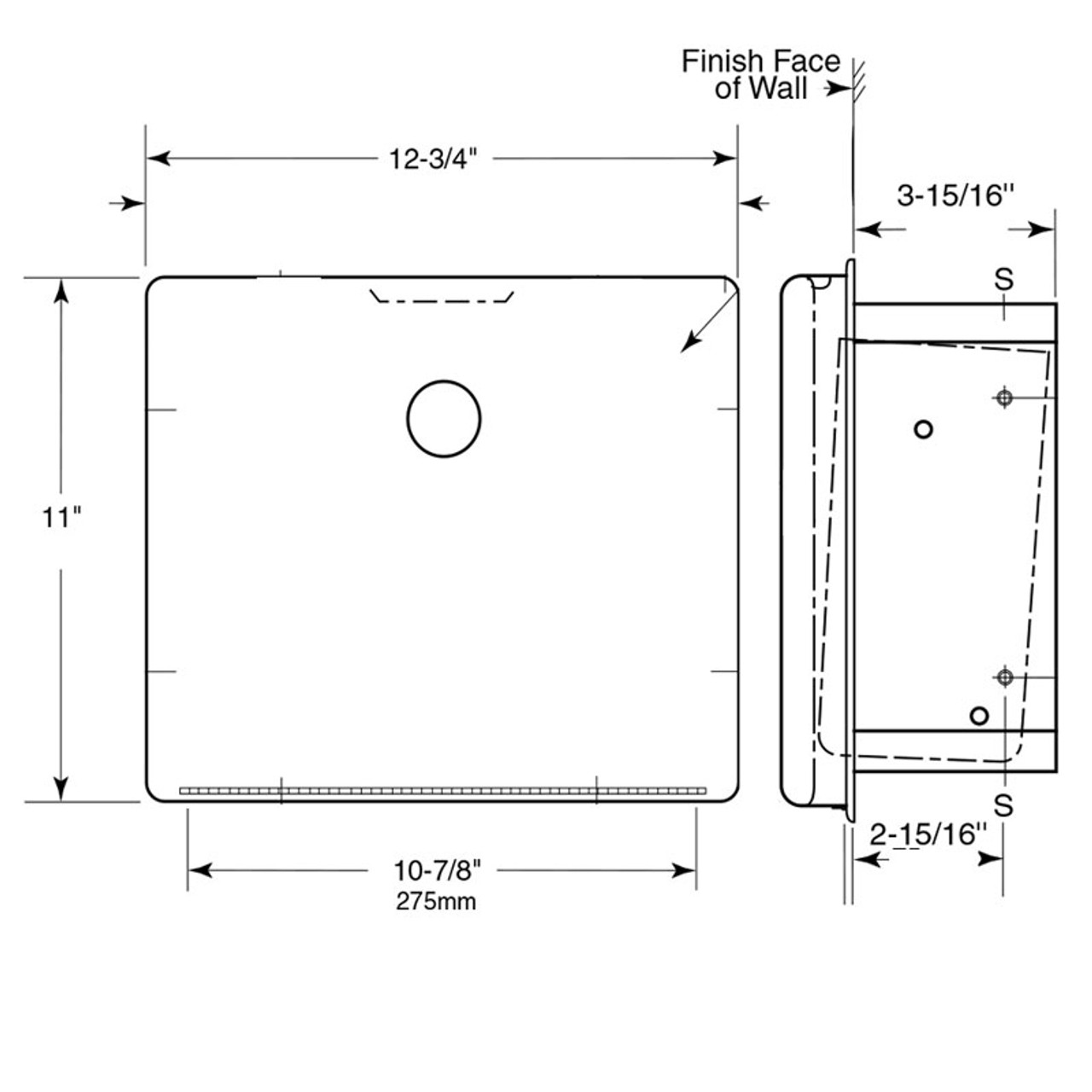 Bobrick Recessed Sanitary Napkin Disposal B-4353 - Contura Series  - Size