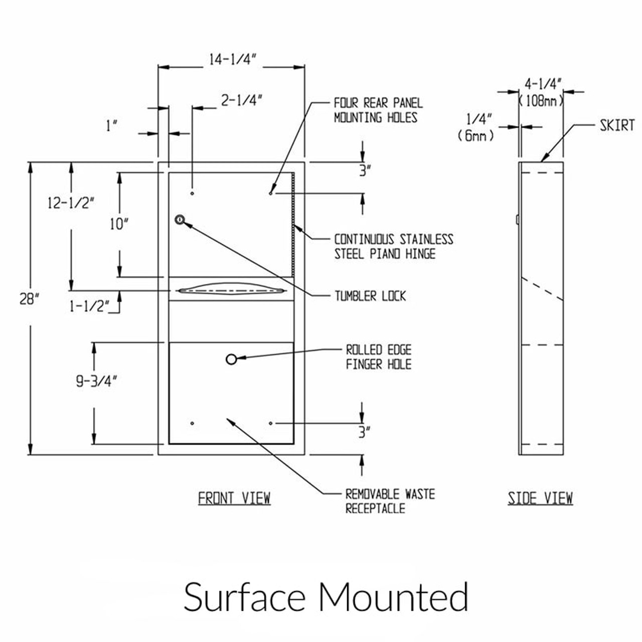 American Accessories Texas Series Towel Dispenser/Waste Receptacle TX-3 - Spec Sheet