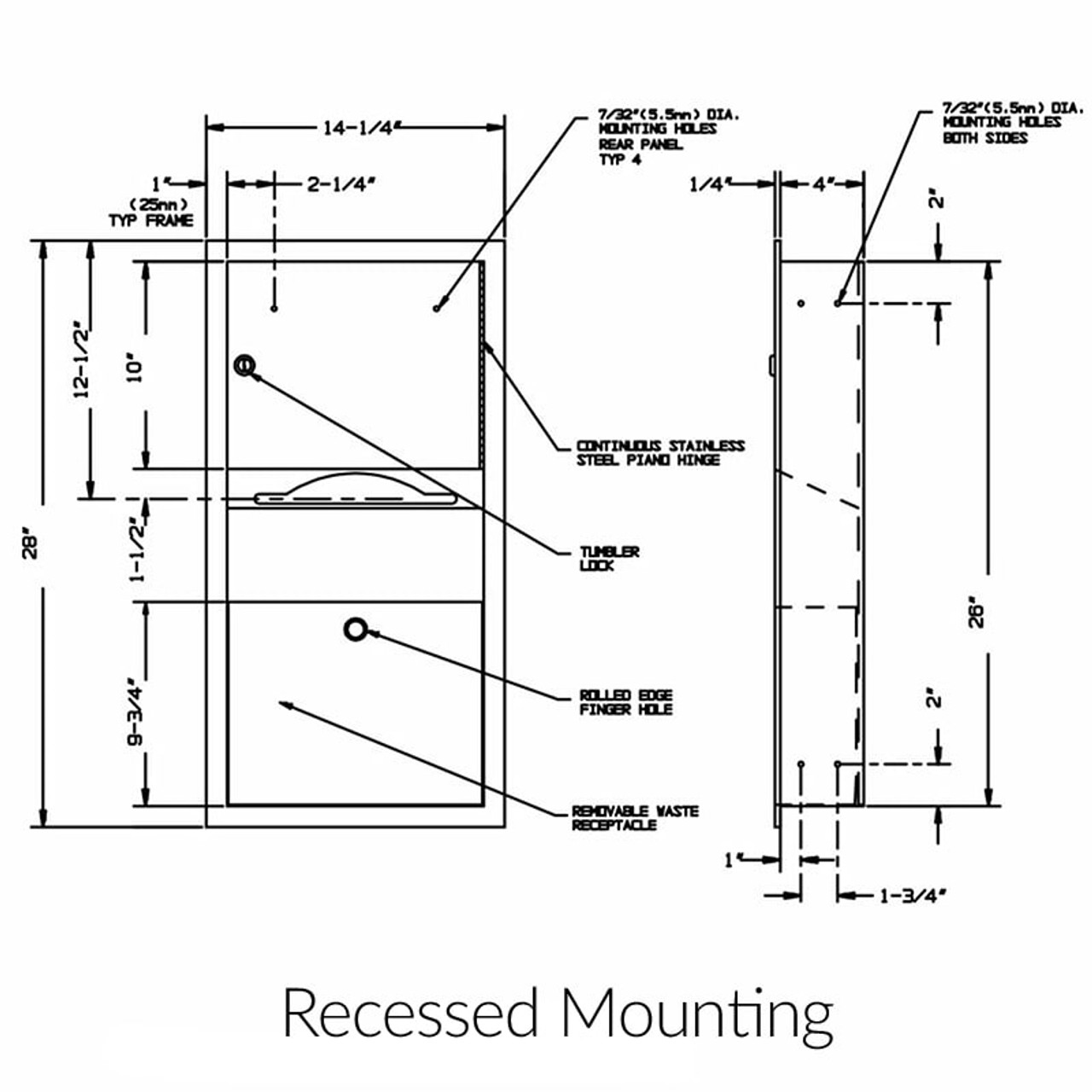 American Accessories Texas Series Towel Dispenser/Waste Receptacle TX-3 - Spec Sheet