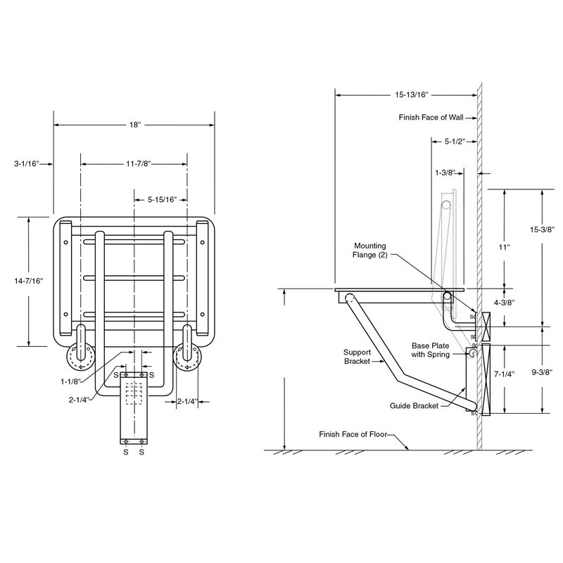 Bobrick Solid Phenolic Folding Shower Seat B-5191 - Size