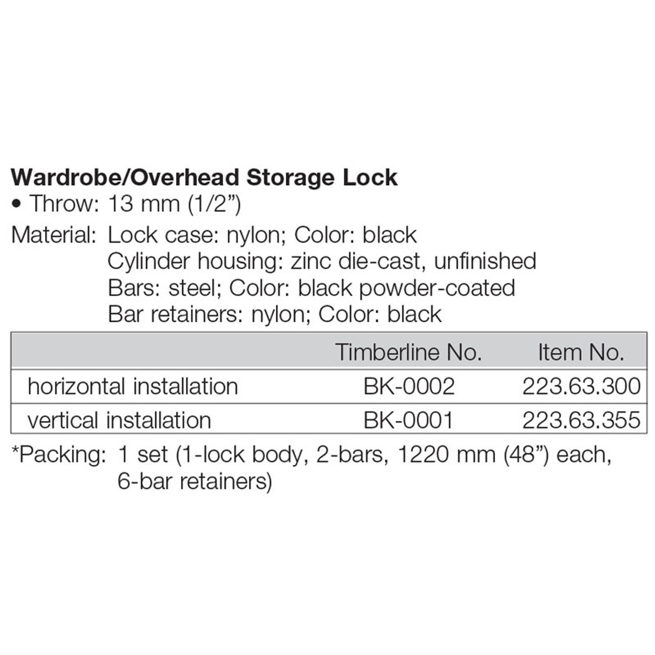 Timberline Wardrobe/Overhead Storage Lock - detail 2