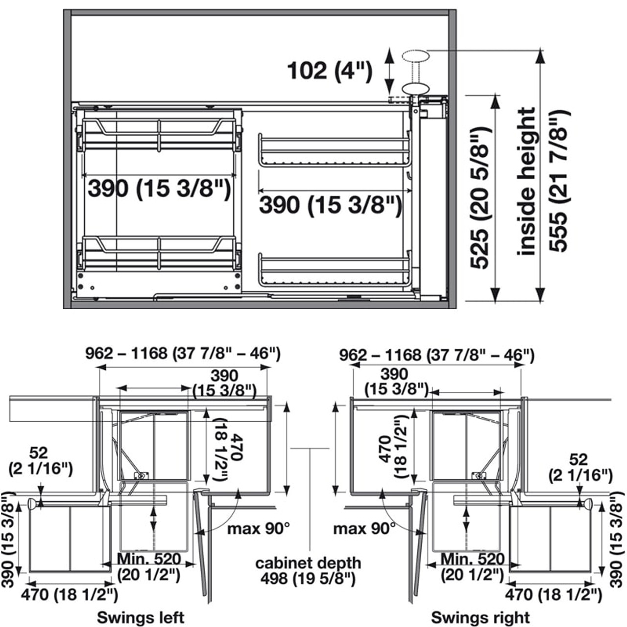 Kessebohmer Magic Corner II Blind Corner Cabinets Storage Trays - Spec Sheet