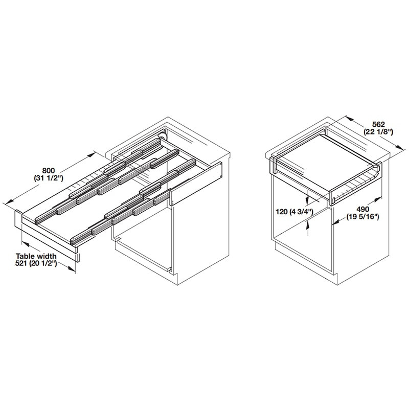 Häfele Ball Bearing Table Extension Pull-Out Frame - Expands Kitchen Table From 85cm To 120cm