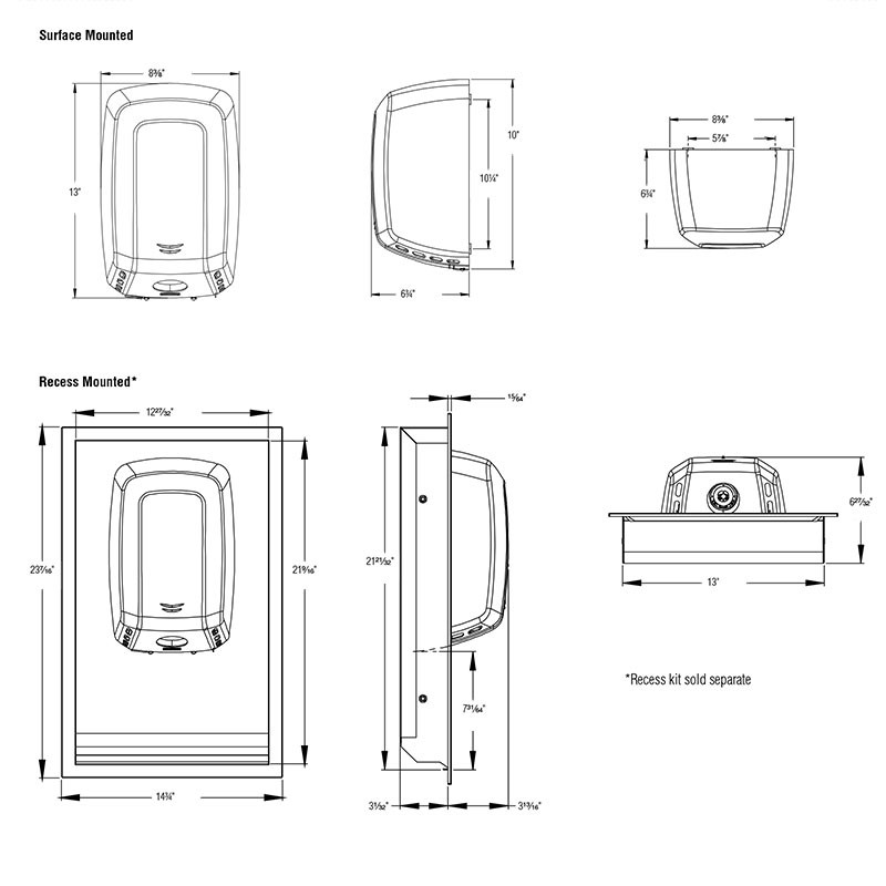 Bradley Aerix Sensor-Operated Adjustable Speed Hand Dryer 2901-2873