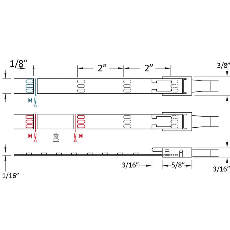 Loox5 Flexible LED Light Strip 3049 Multi White 24V Cut to Length Dimensions