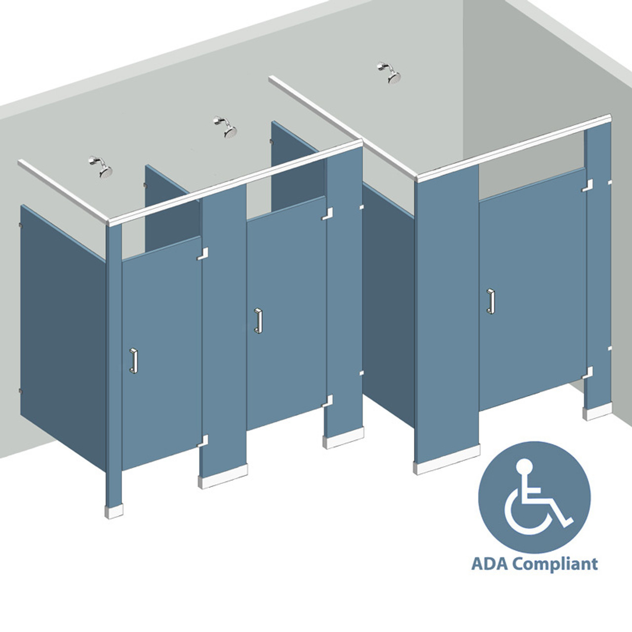Shower Compartment - In Corner - Right Hand - 3 Stall ADA Doors