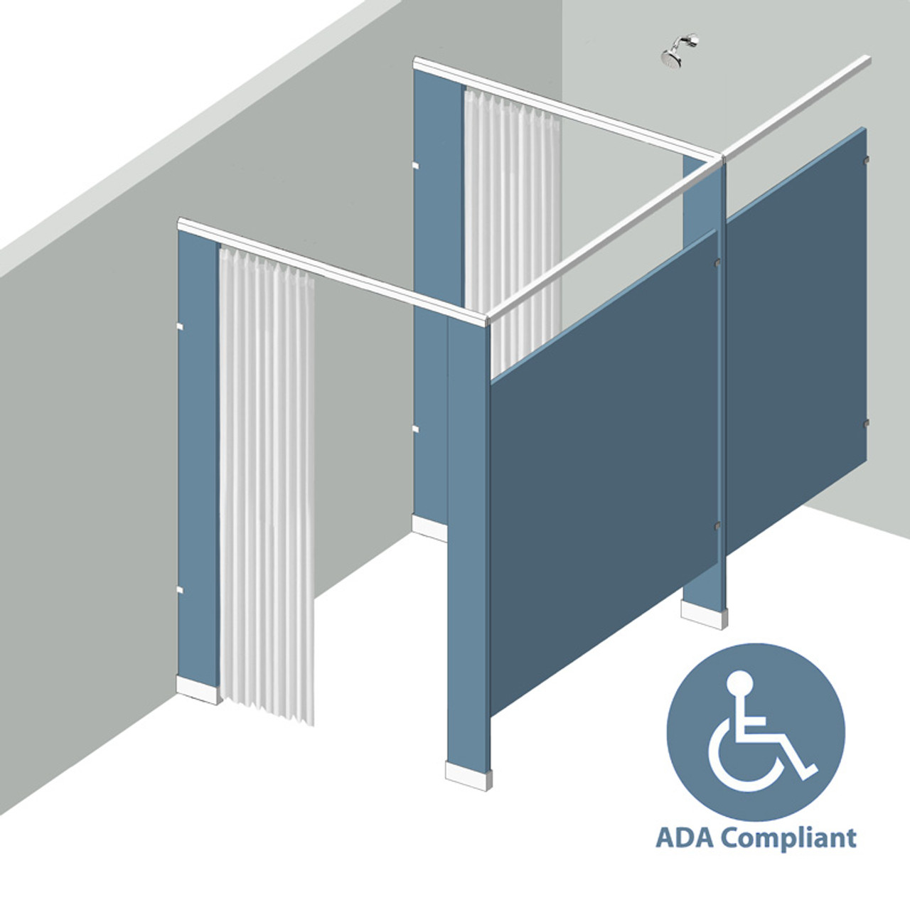 Shower/Dressing Combo - In Corner - Left Hand - 1 Stall ADA 36" Shower Area with Curtains