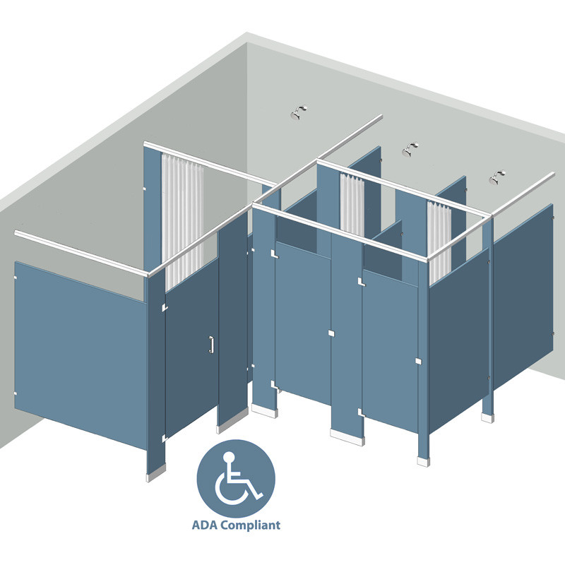 Shower/Dressing Combo - In Corner - Left Hand - 3 Stall ADA 60" Shower Area Curtain, Dressing Area Door