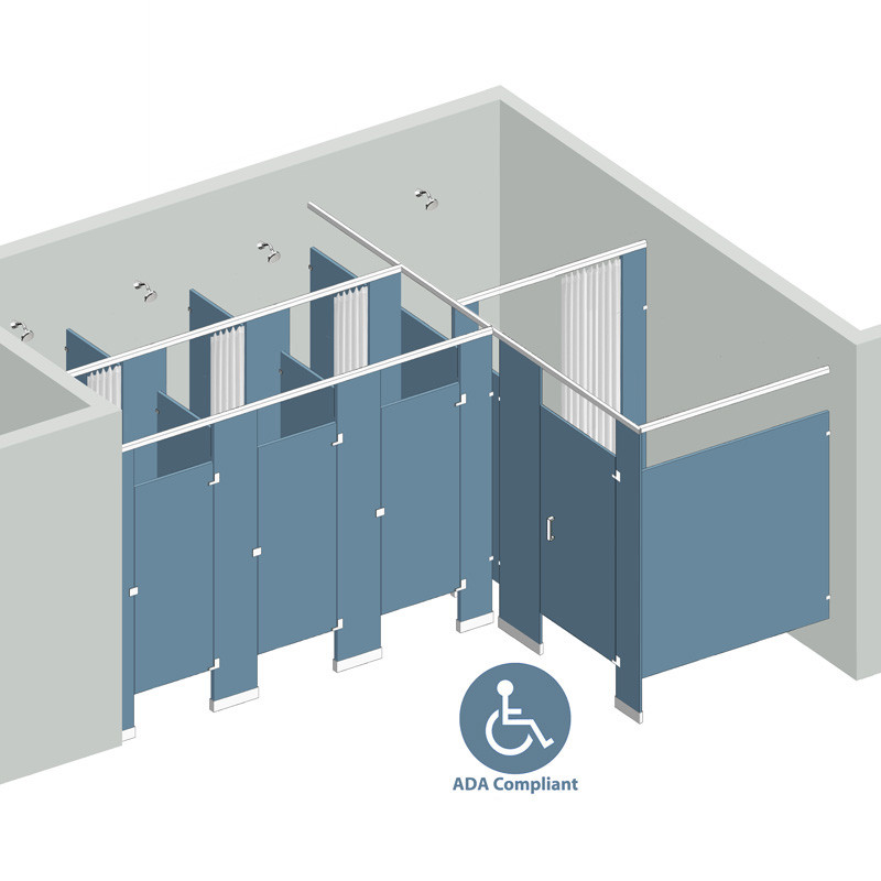 Shower/Dressing Combo - Between Wall - Right Hand - 4 Stall ADA 60" Shower Area Curtain, Dressing Area Door