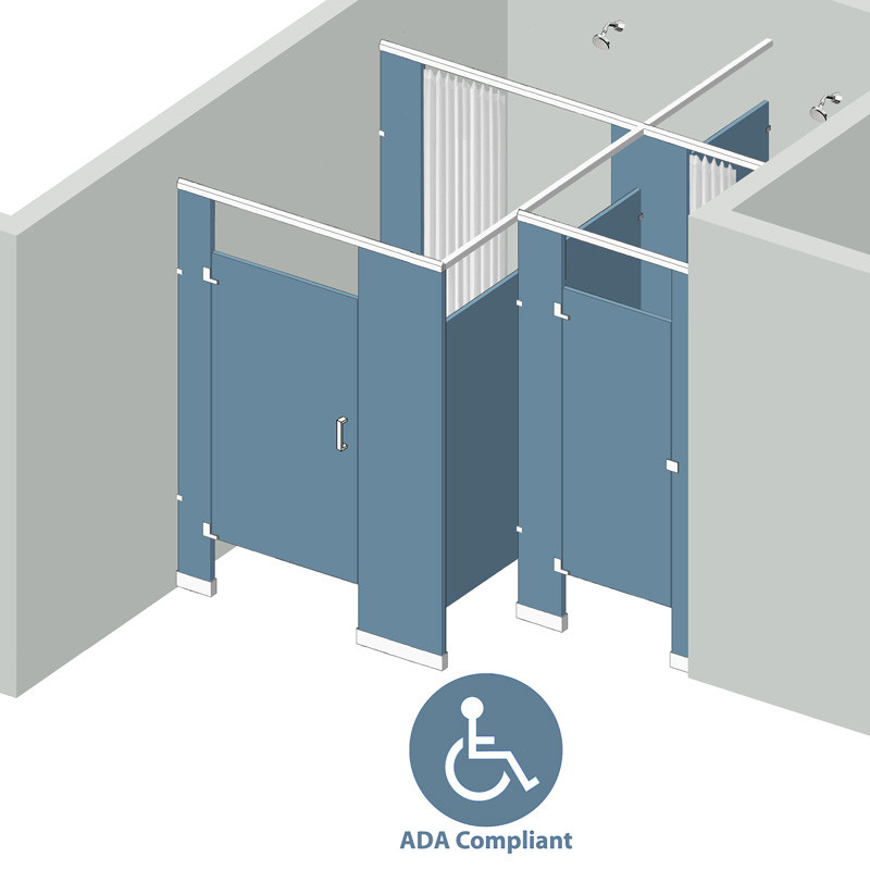 Shower/Dressing Combo - Between Wall - Left Hand - 2 Stall 60" Shower Area Curtain, Dressing Area Door