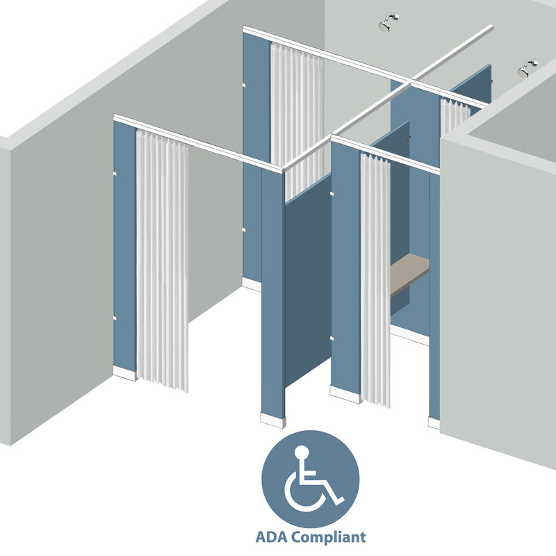 Shower/Dressing Combo - Between Wall - Left Hand - 2 Stall 36" Shower Area with Curtains