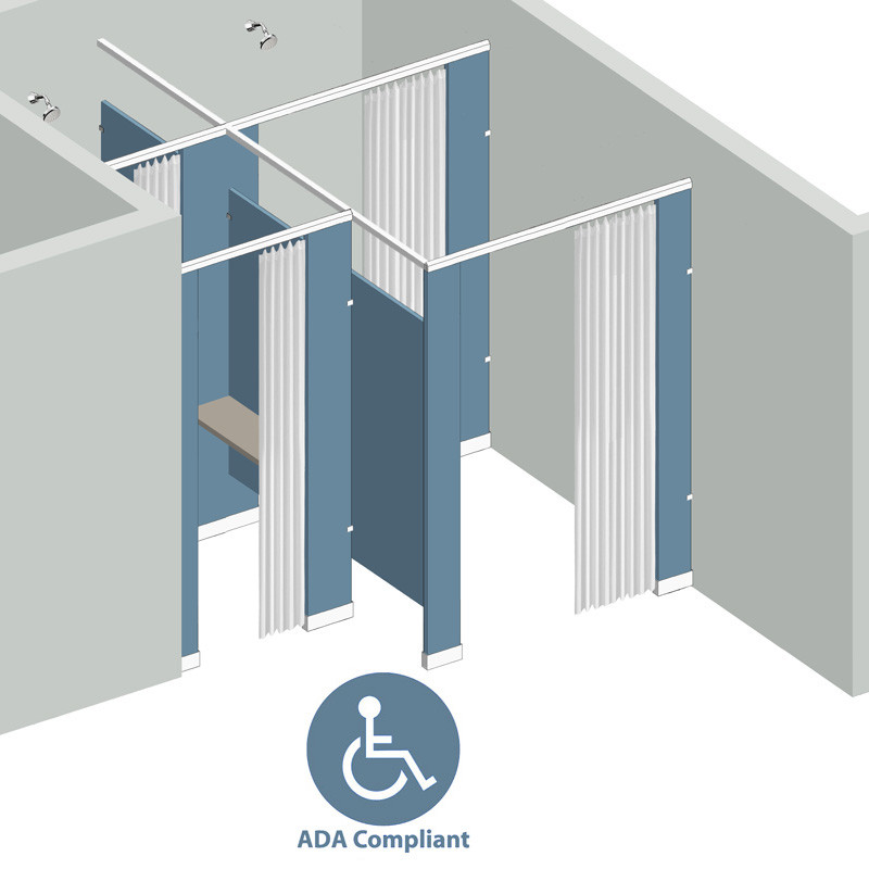 Shower/Dressing Combo - Between Wall - Right Hand - 2 Stall ADA 36" Shower Area with Curtains