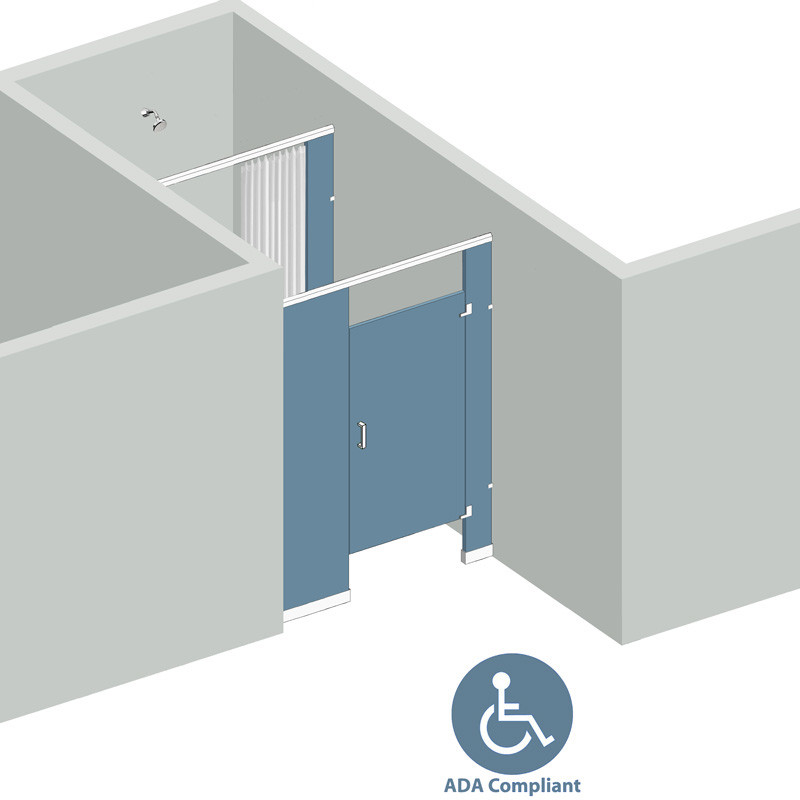 Shower/Dressing Combo - Between Wall - Right Hand - 1 Stall ADA 36" Shower Area Curtain, Dressing Area Door