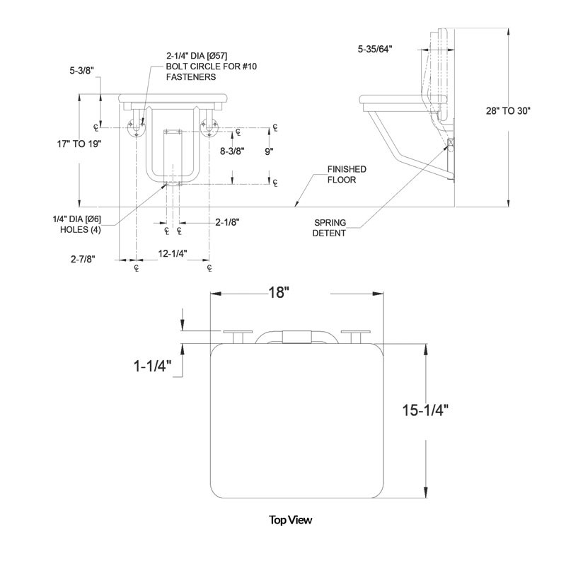 ASI Padded Folding Compact Rectangular Shower Seat 8204 - Size