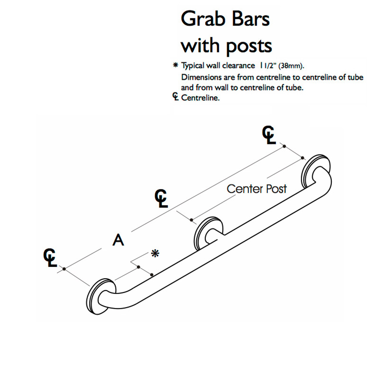 Custom Grab Bar, Straight Bar, 1 Wall, 3 Flange
