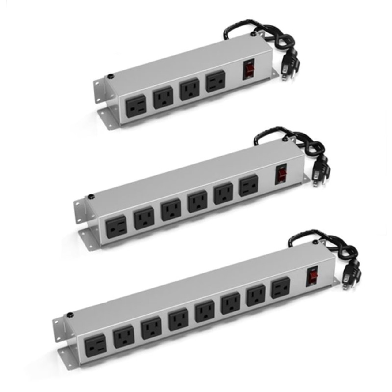 Metal Power Strip with Mounting Bracket 4, 6, 8 Power