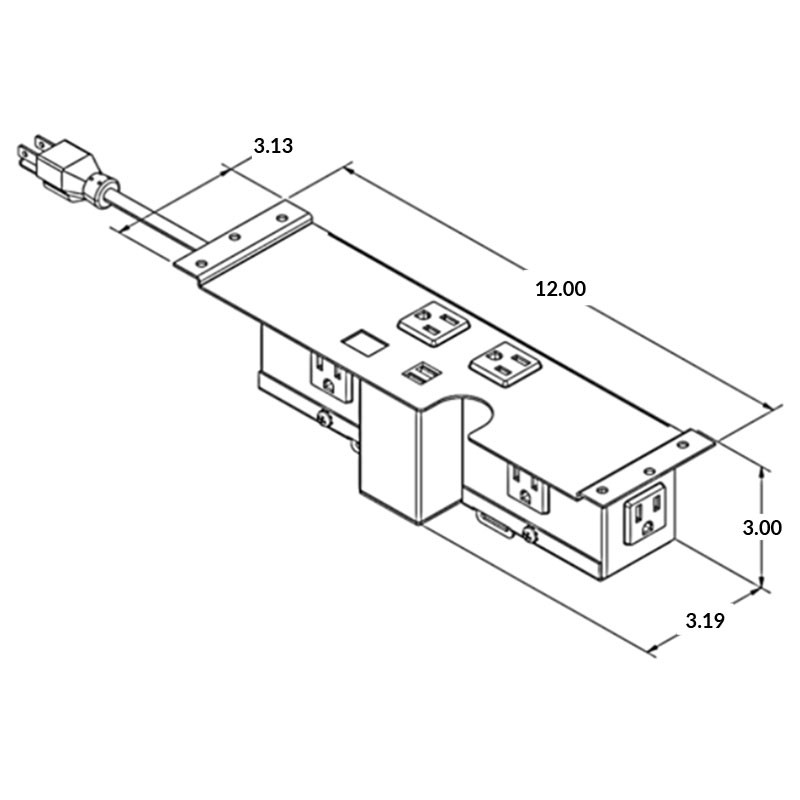 Villa II Power Base (2 Power Above, 3 Power Below with Optional Active USB and Data) - Size
